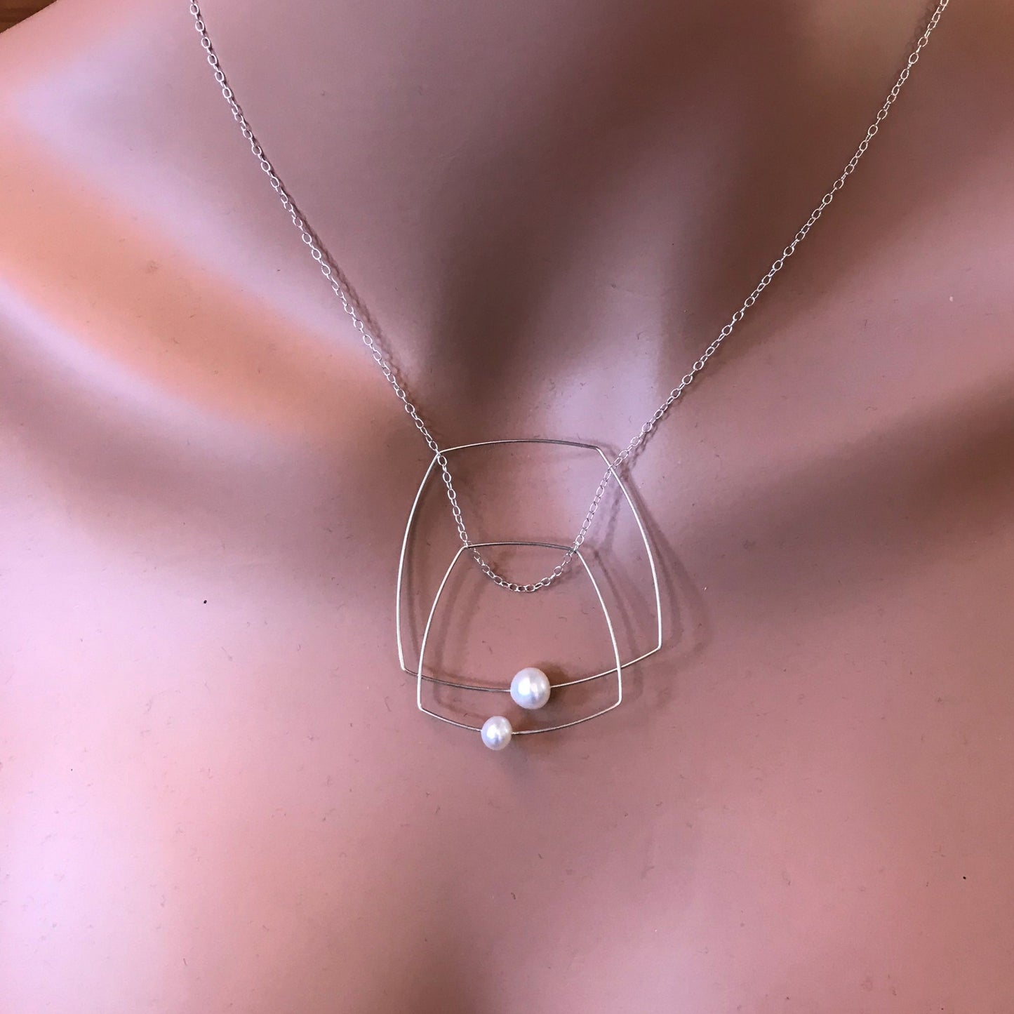 Double Circle Pendant Necklace with Round Freshwater Pearls