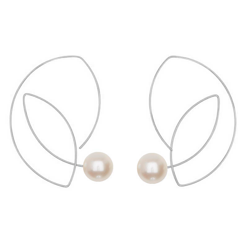 Large Cubist Earrings with Round Fresh Water 12mm round Pearls