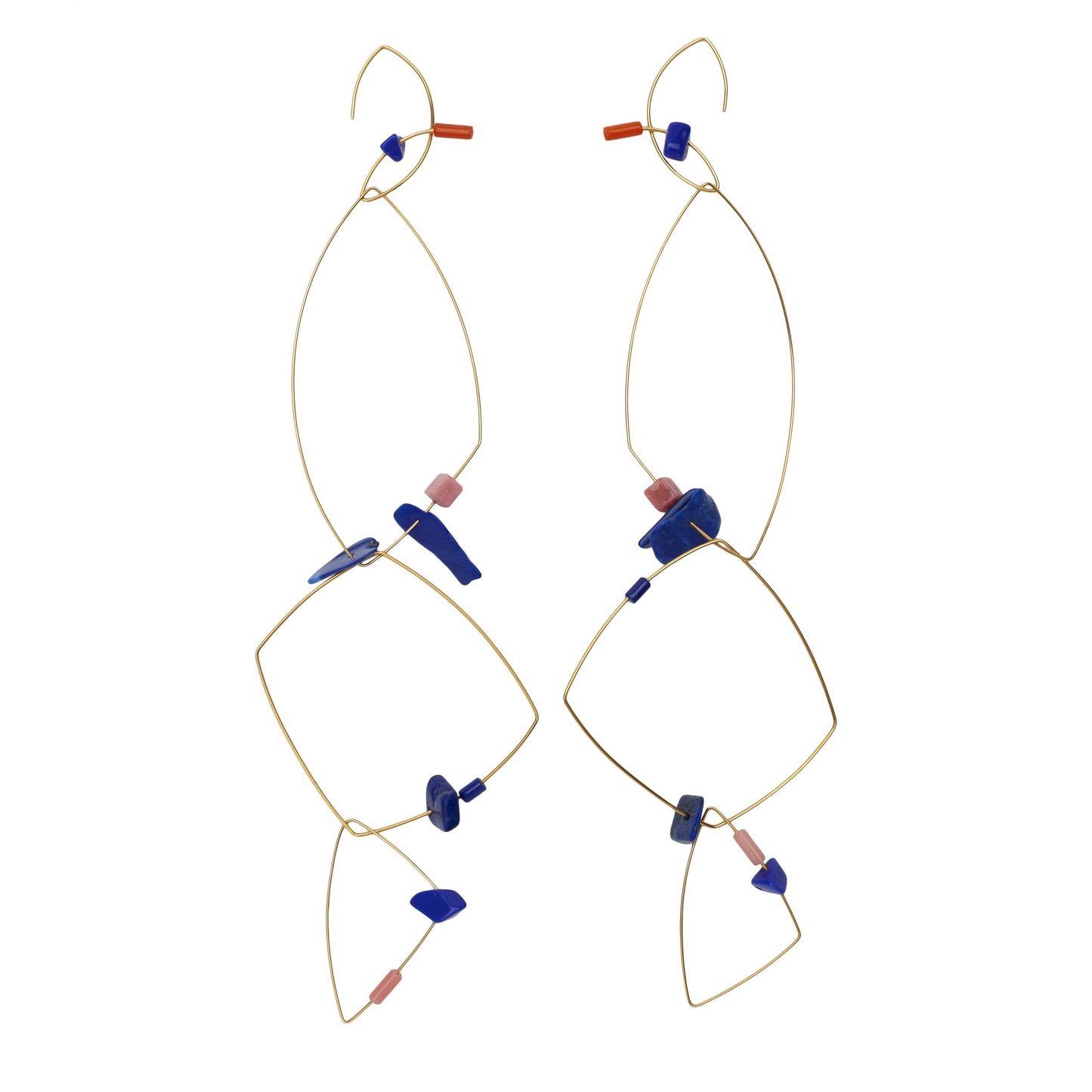 Multi Wear Earrings with Lapis Lazuli, Rhodochrosite and Coral