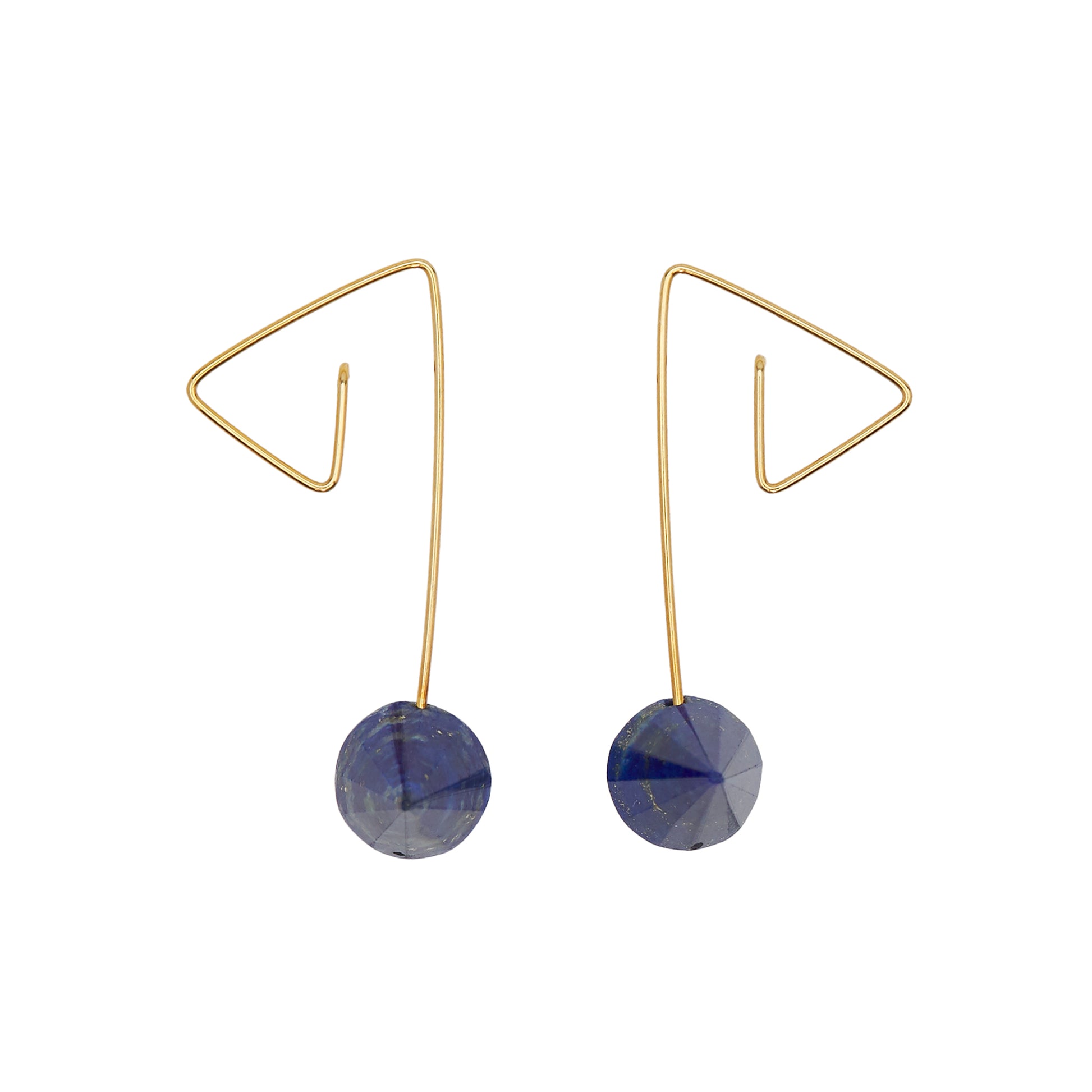 Medium Triangle Twist Earrings with Lapis Lazuli Faceted Cone