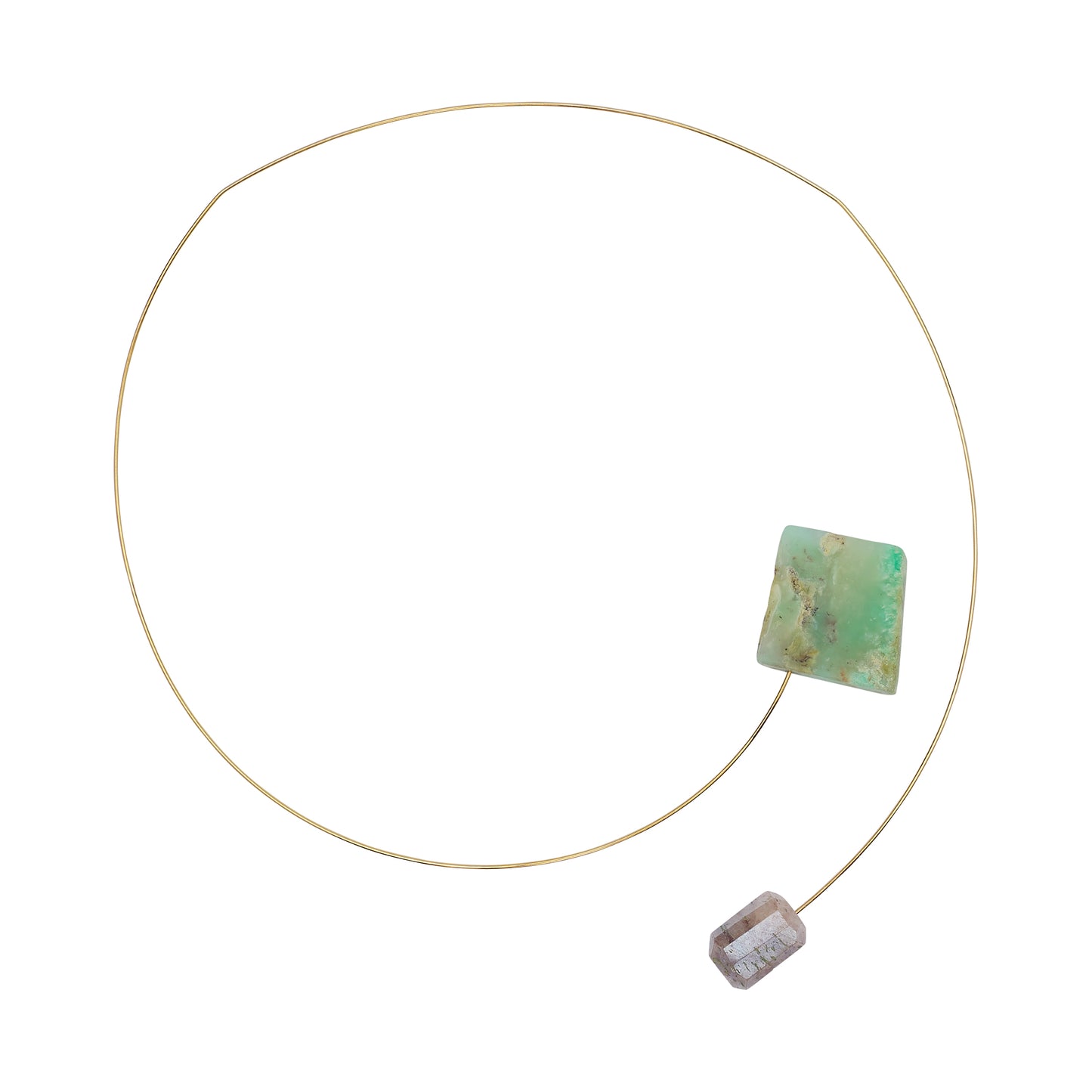 Asymmetric Neckwire with hand-cut gemstones