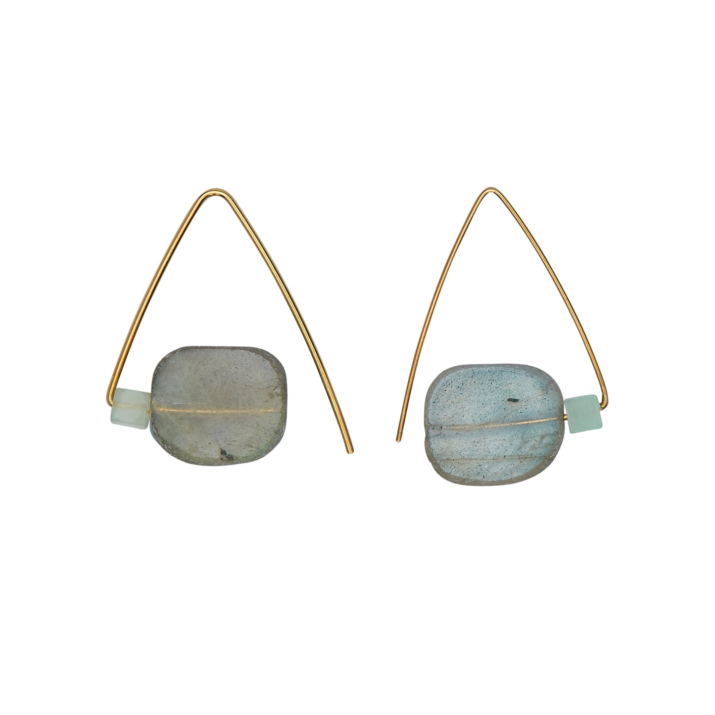 Petite Triangle Hoops with Labradorite Slice and Chrysophrase Cube