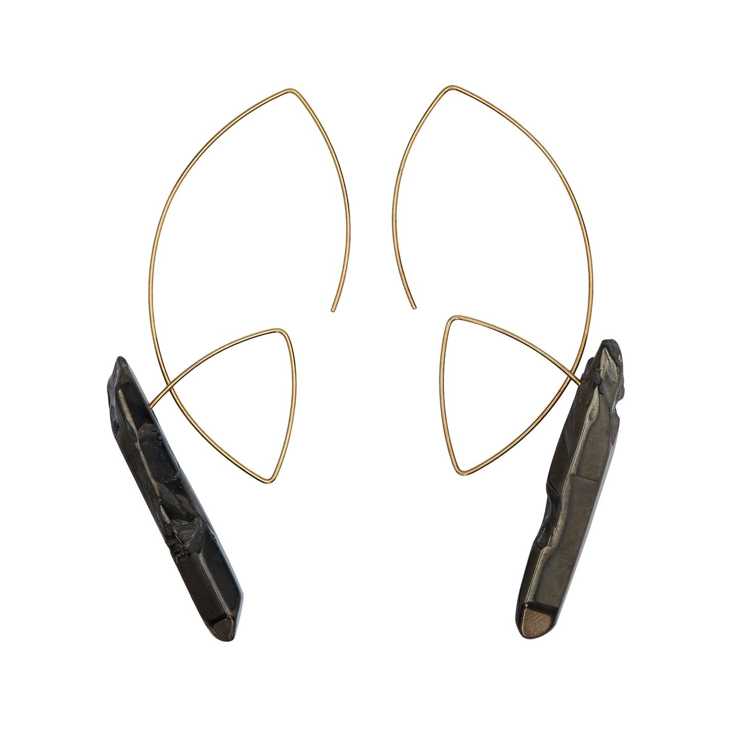 Large Angled Loop Earrings with Smooth Black Quartz Shard