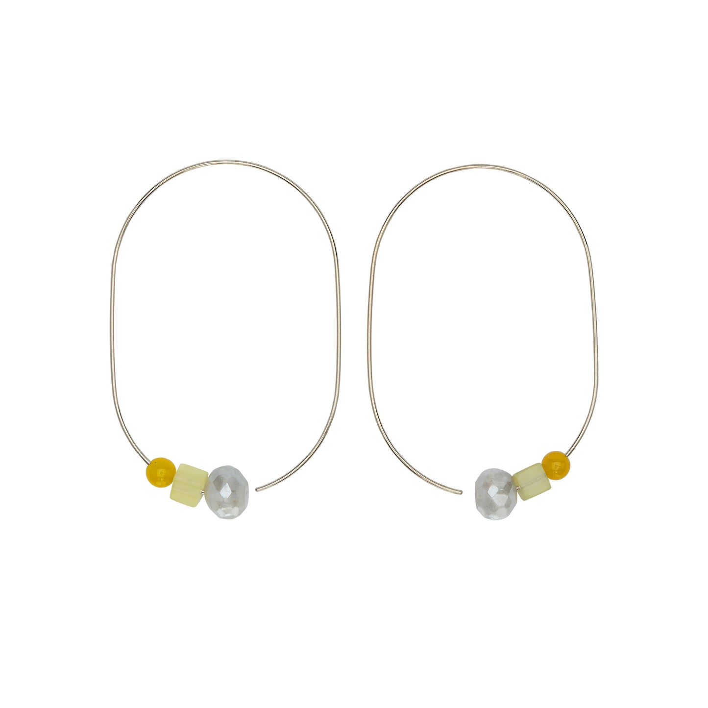 Small Oval Hoops with Yellow Agate, Jade and Grey Mystic Chalcedony