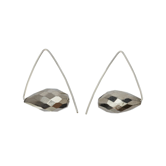 Petite Triangle Hoops with Pyrite Faceted Cone