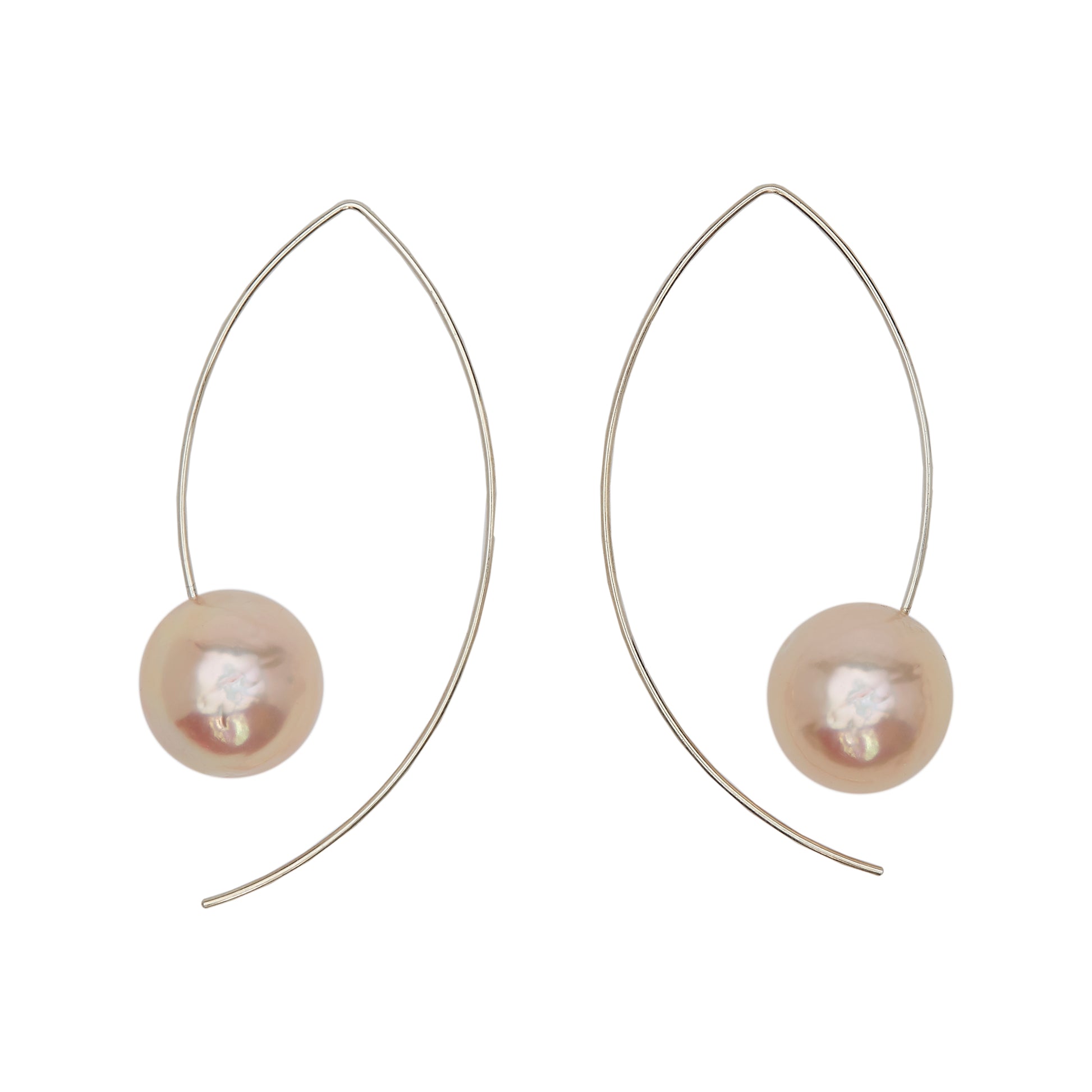 Long Curve Earrings with Peach Baroque Fresh Water Pearls