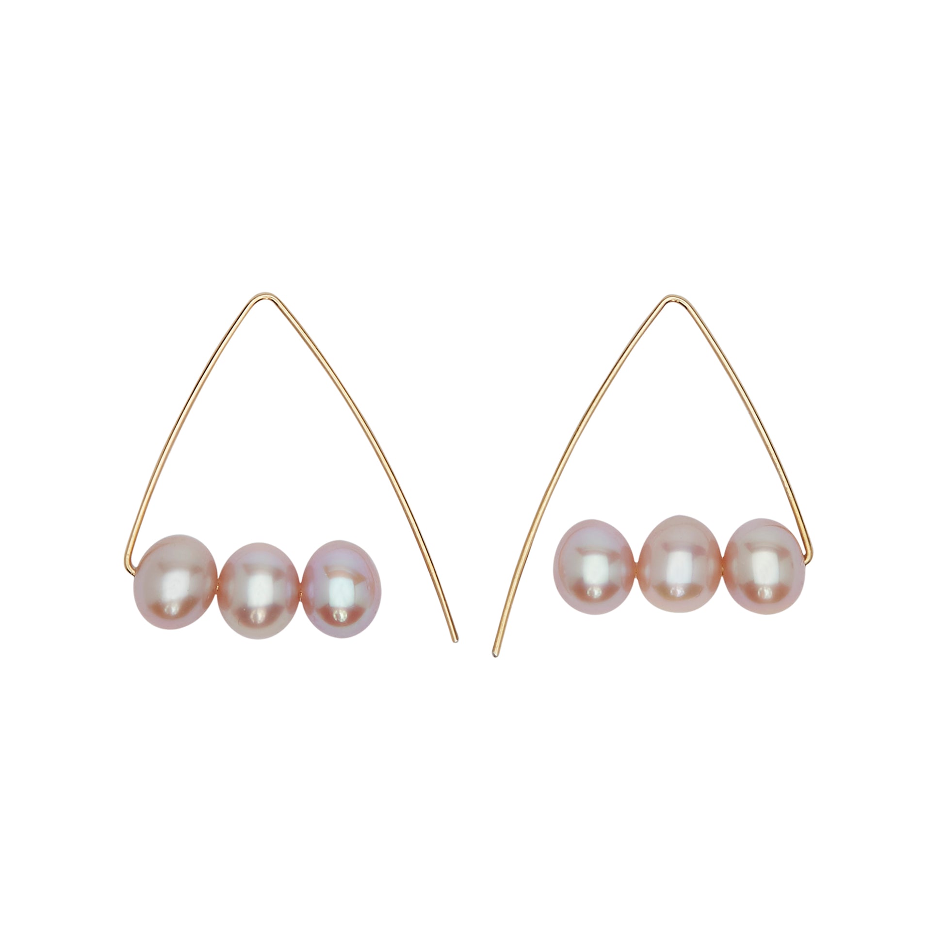 Petite Triangle Hoops with Rose Fresh Water Pearls (3mm)