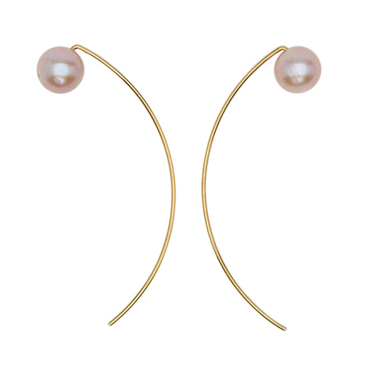 Curve Earrings with Pink Fresh Water Pearl Round (7mm)