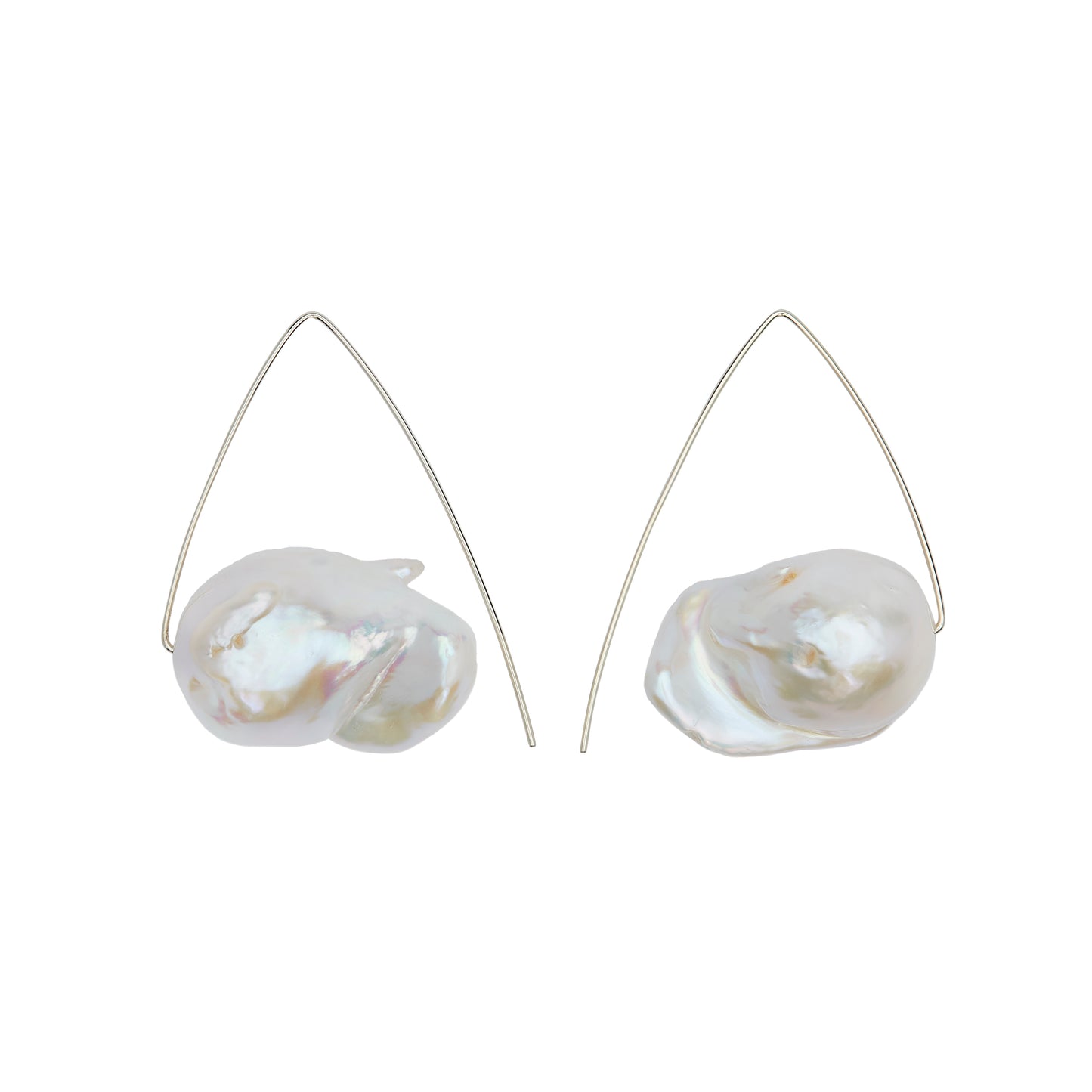 Medium Triangle Hoops with White Fresh Water Baroque Pearl