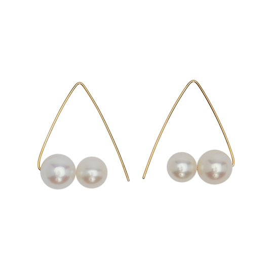 Petite Triangle Hoops with White Fresh Water Pearl Rounds (7mm, 9mm)