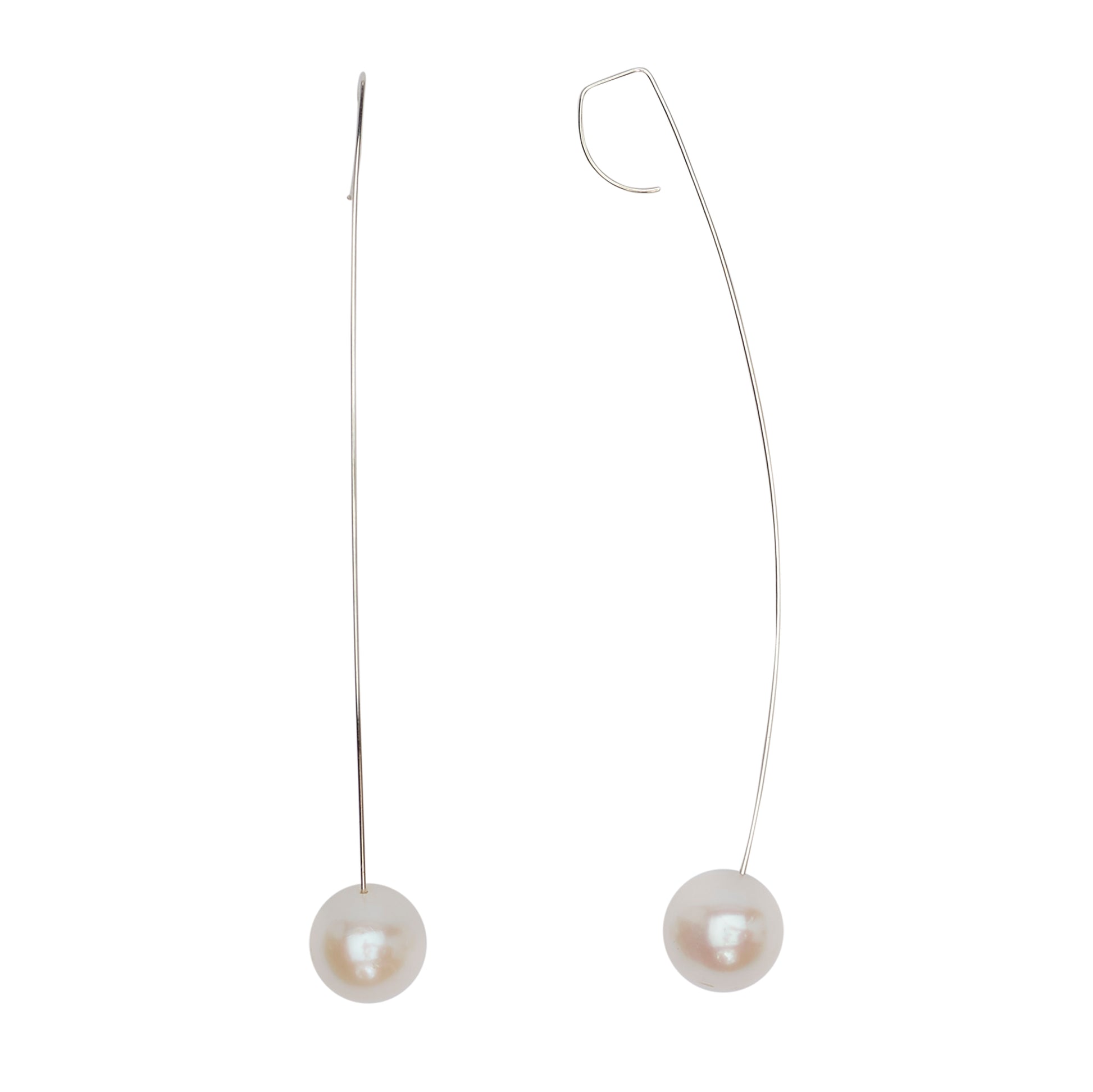 Long Curved Drop Earrings with White Fresh Water Pearls