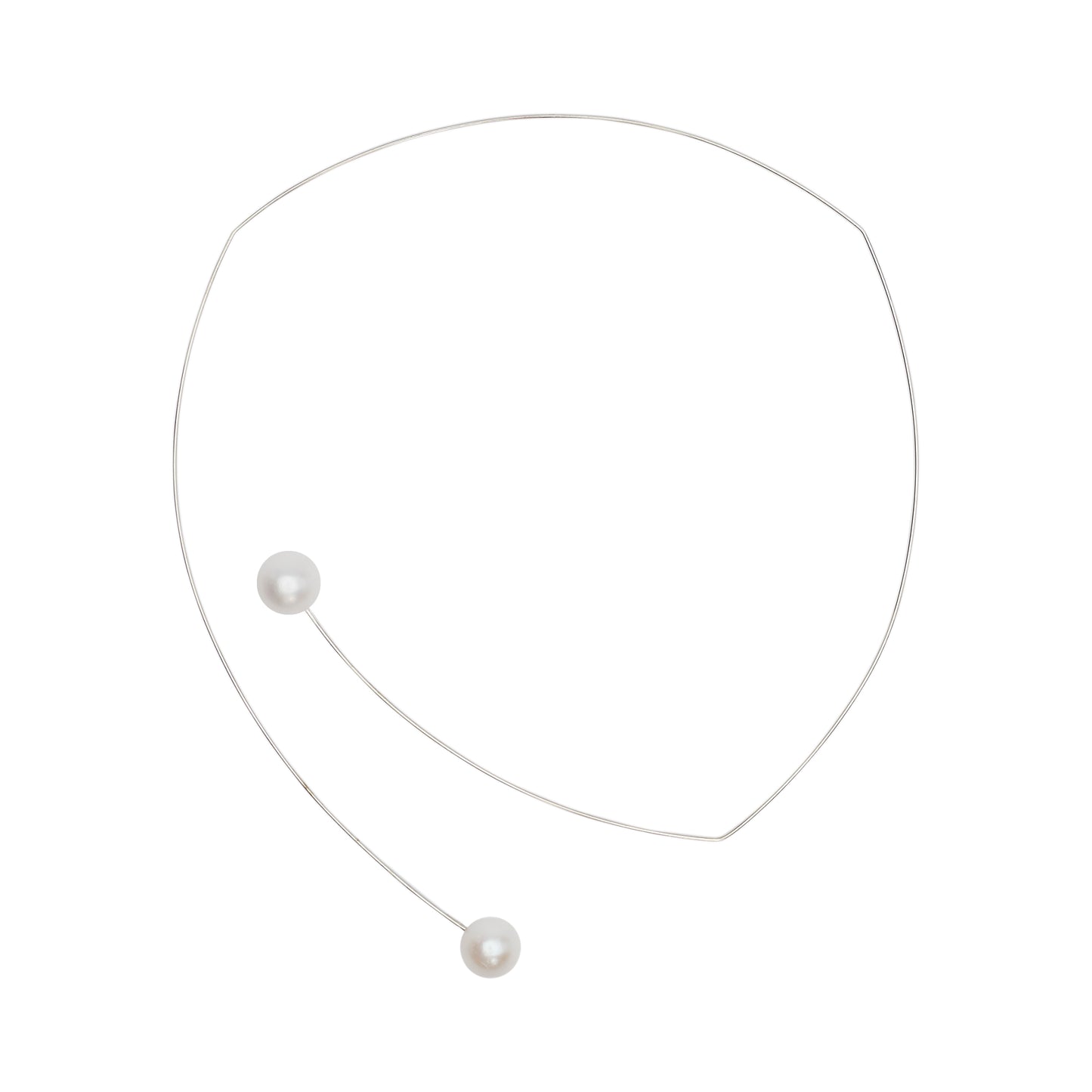 Square Asymmetric Neck Wire with White Pearls (12mm)