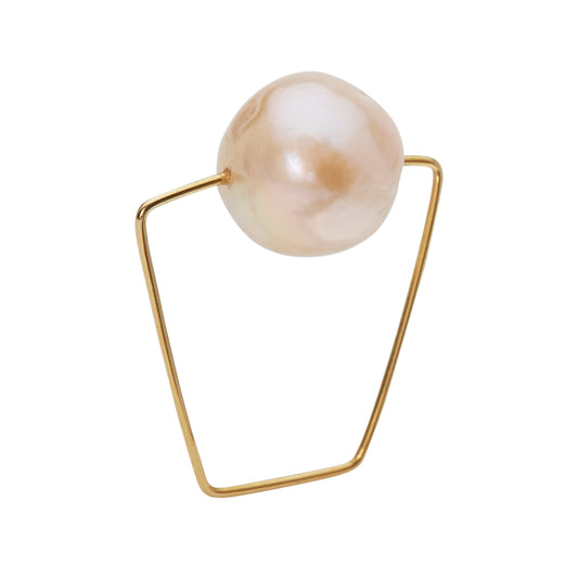 Square Ring with Peach Ripley Baroque Pearl 