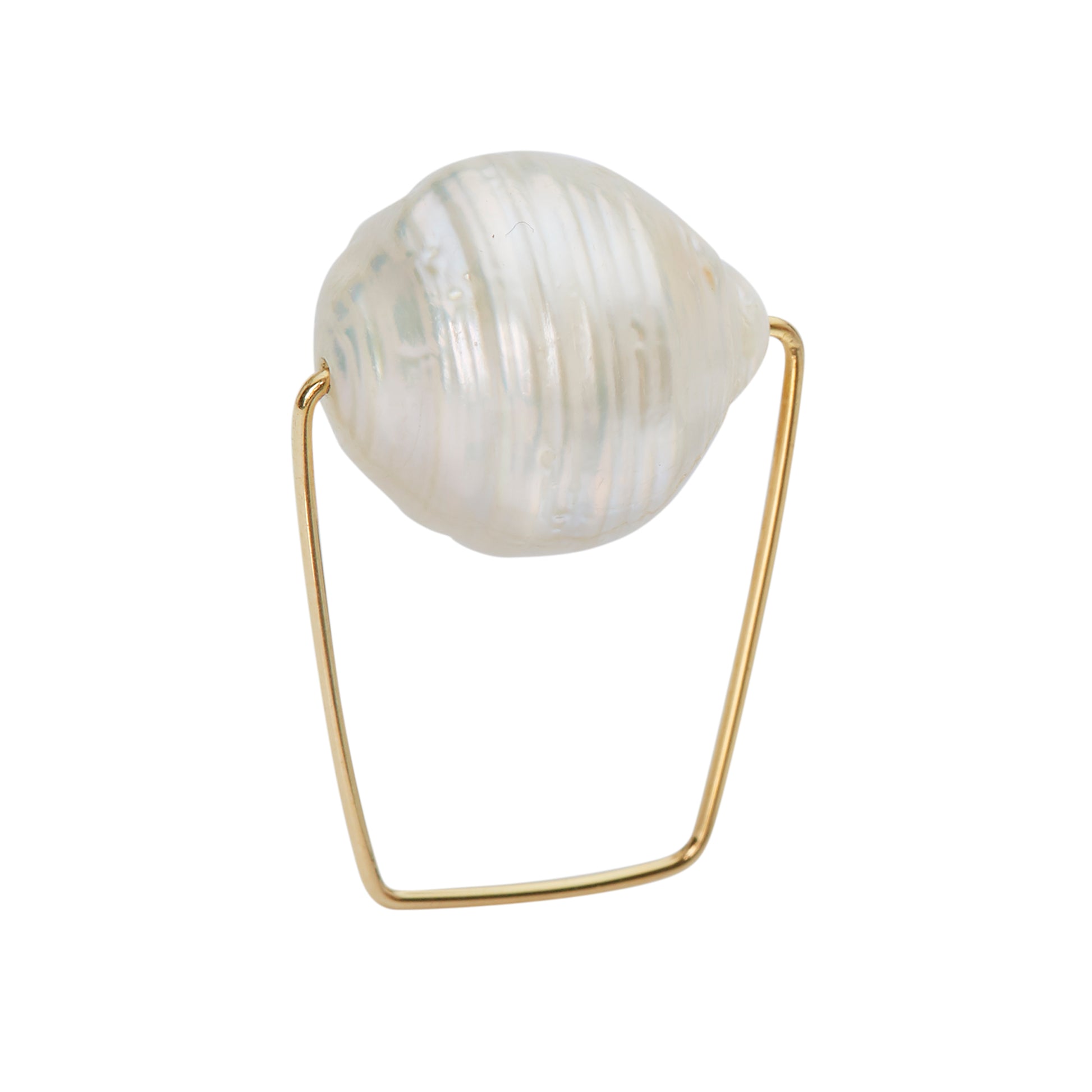 Square Ring with White Baroque Round Pearl (12mm)