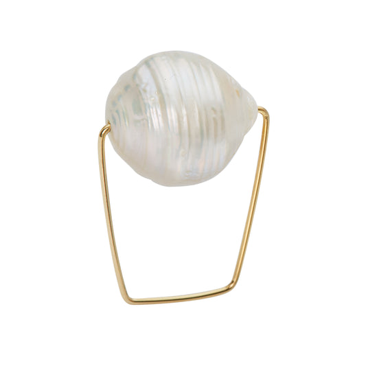 Square Ring with White Baroque Round Pearl (12mm)