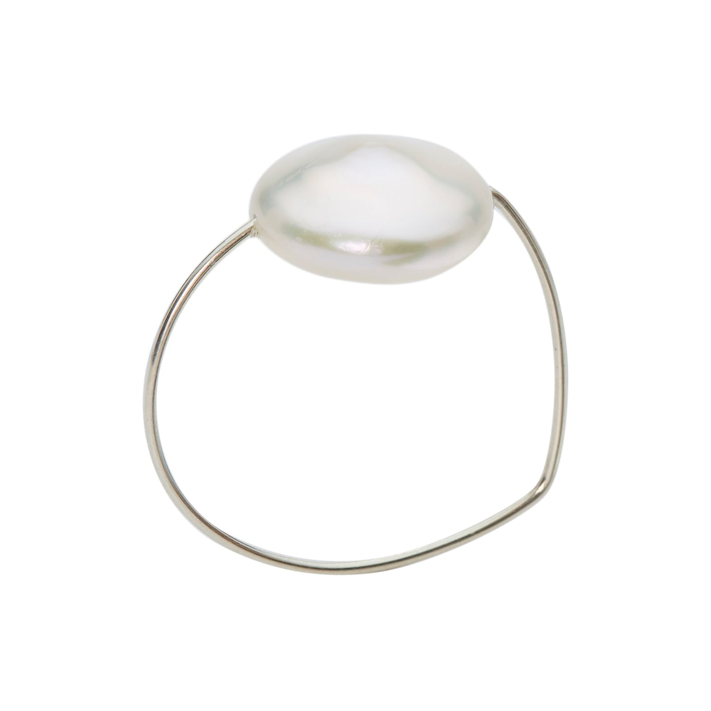 Triangle Ring with White Fresh Water Pearl Coin