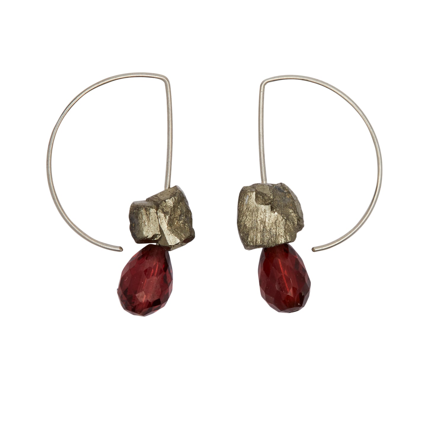 Short Curve Earrings with Garnet and Pyrite