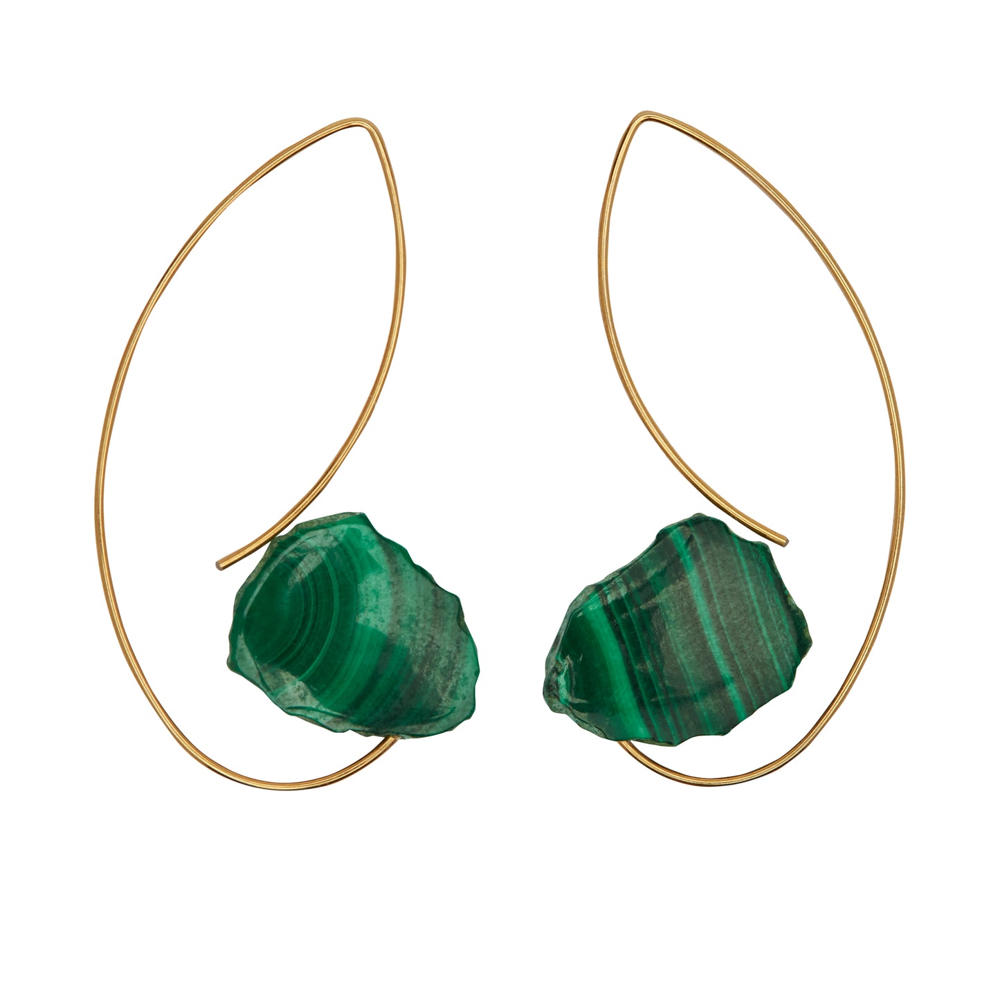 Angled Curve Earrings with Malachite