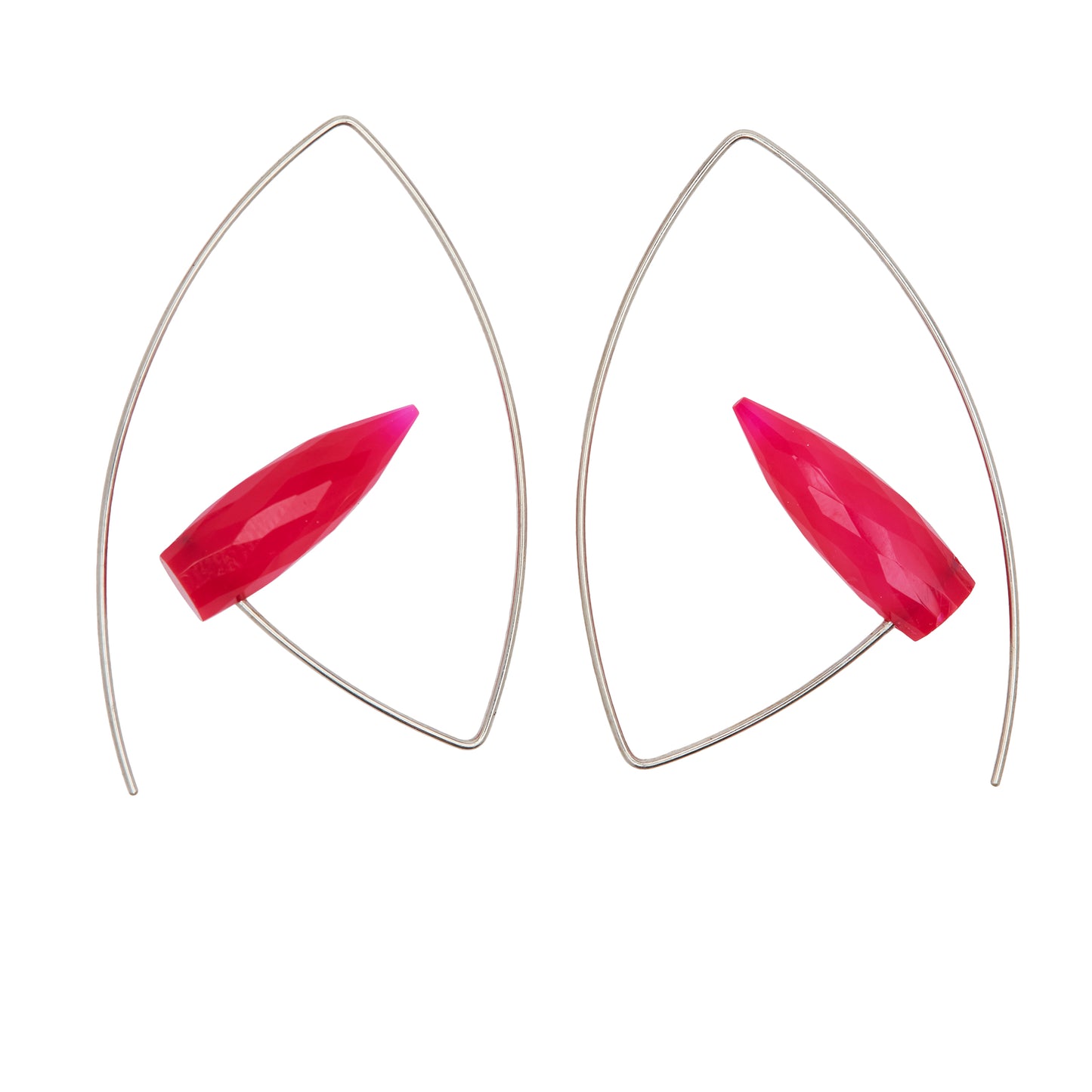 Angled Triangle Earrings with Hot Fuchsia Chalcedony Bullet