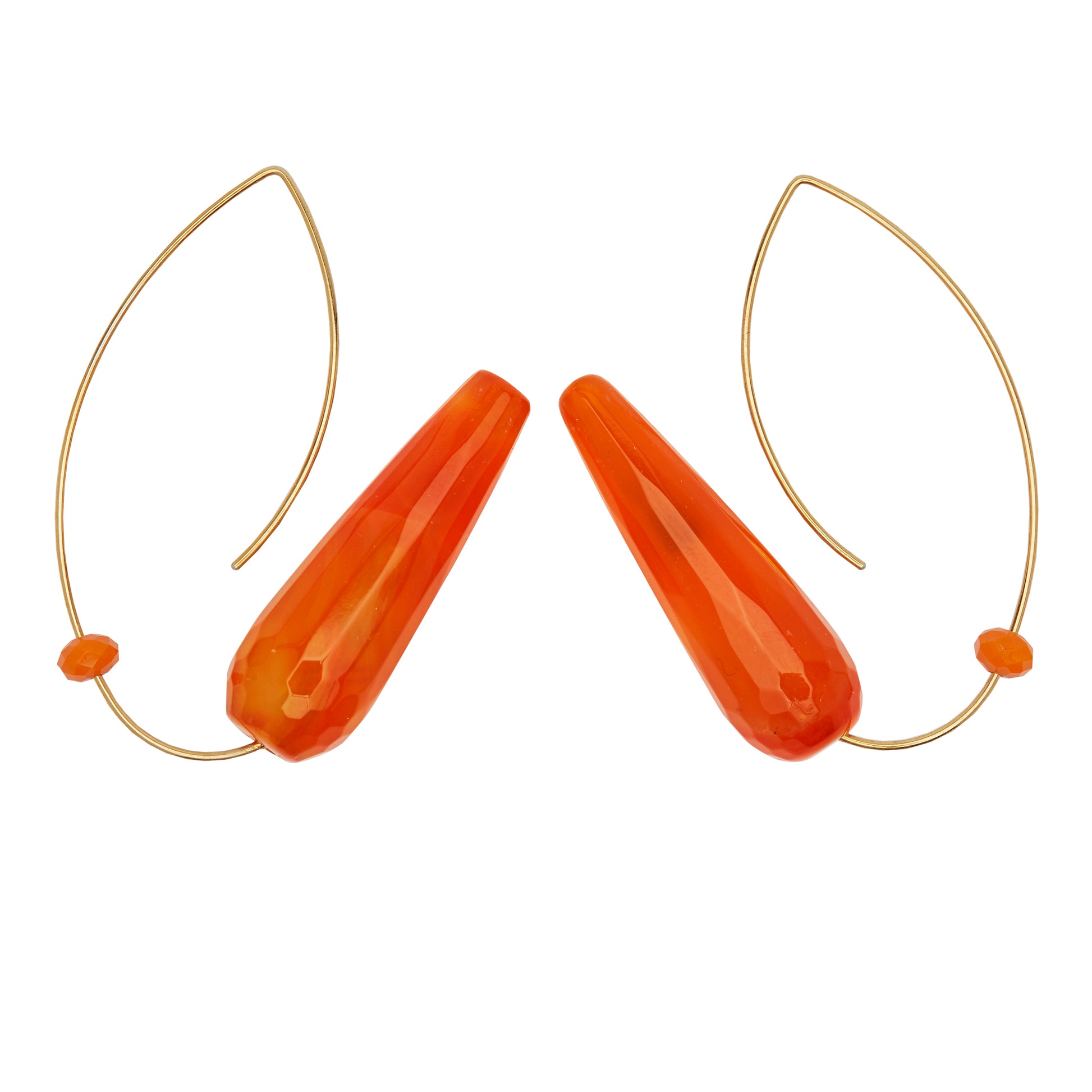 Angled Curve Earrings with Agate and Coral