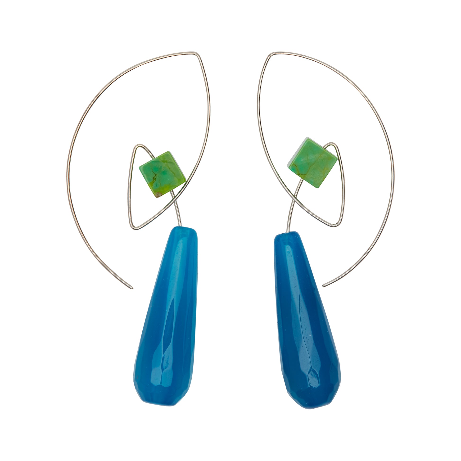 Angled Loop Earrings with Green Turquoise and Agate