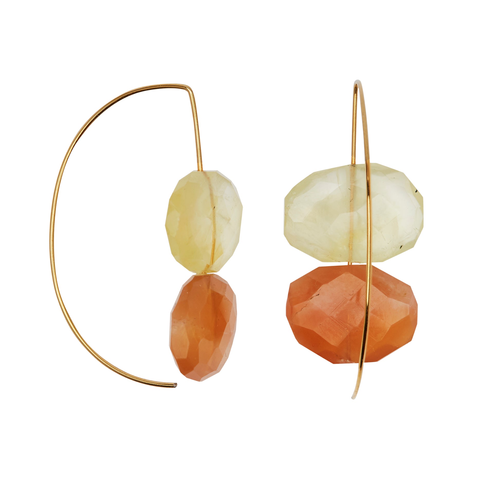 Short Curve Earrings with Prehnite and Peach Moonstone