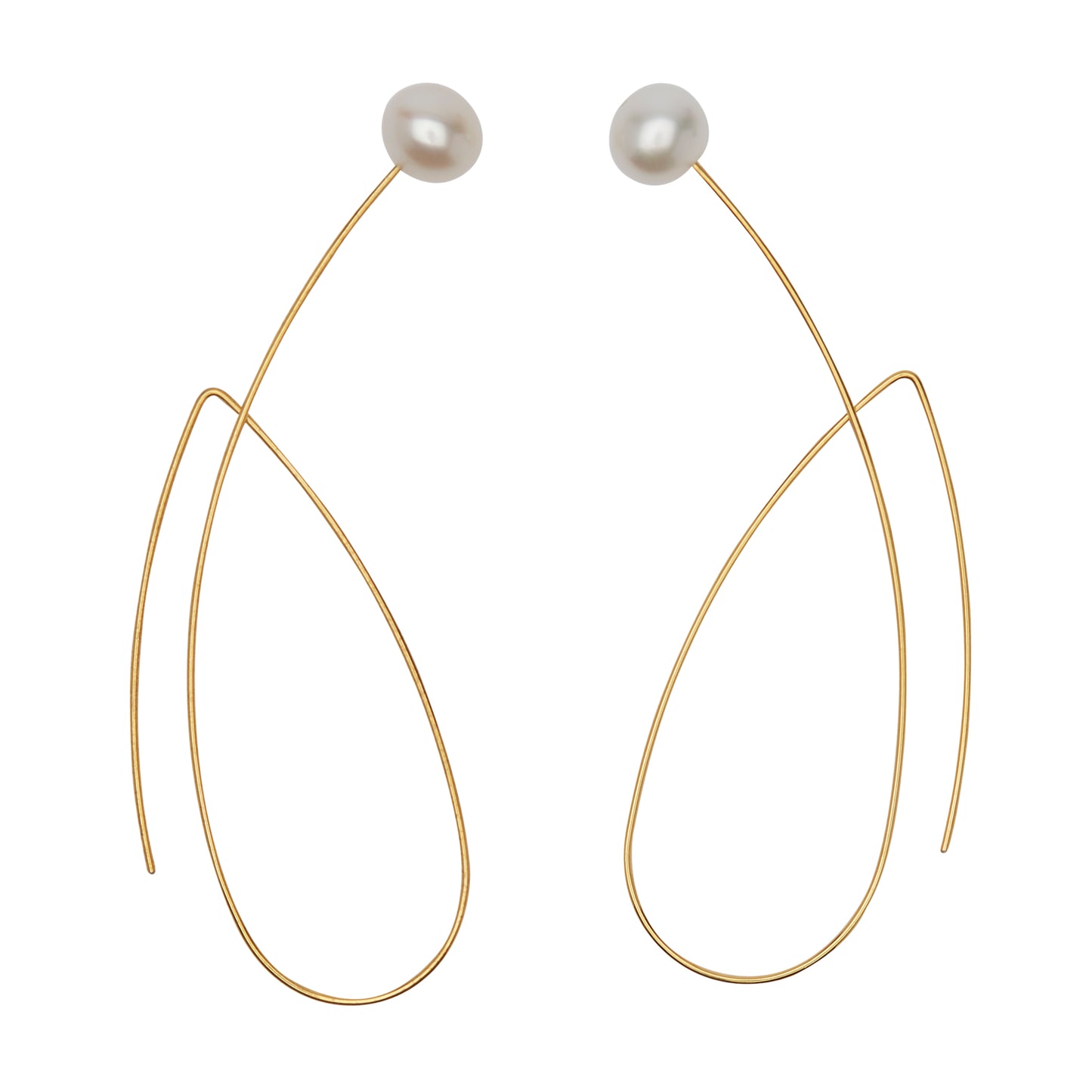 Long Pointed Loop Earrings with White Fresh Water Pearls (5mm)