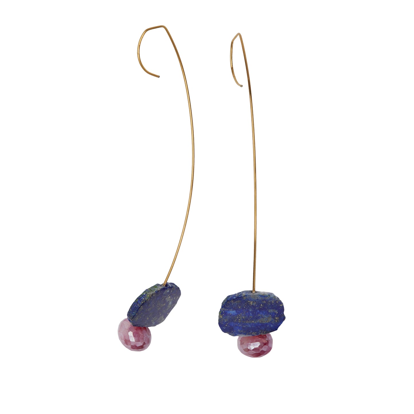 Medium Drop Earrings with Lapis Lazuli and Pink Mystic Chalcedony roundel