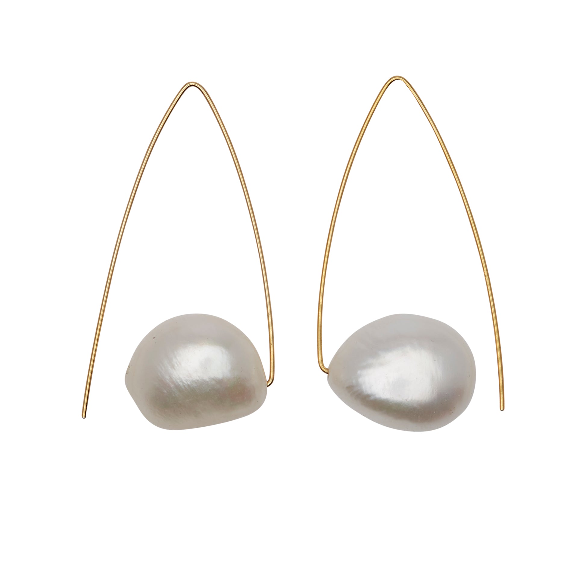Long Triangle Earrings with White Fresh Water Baroque Pearl Drop