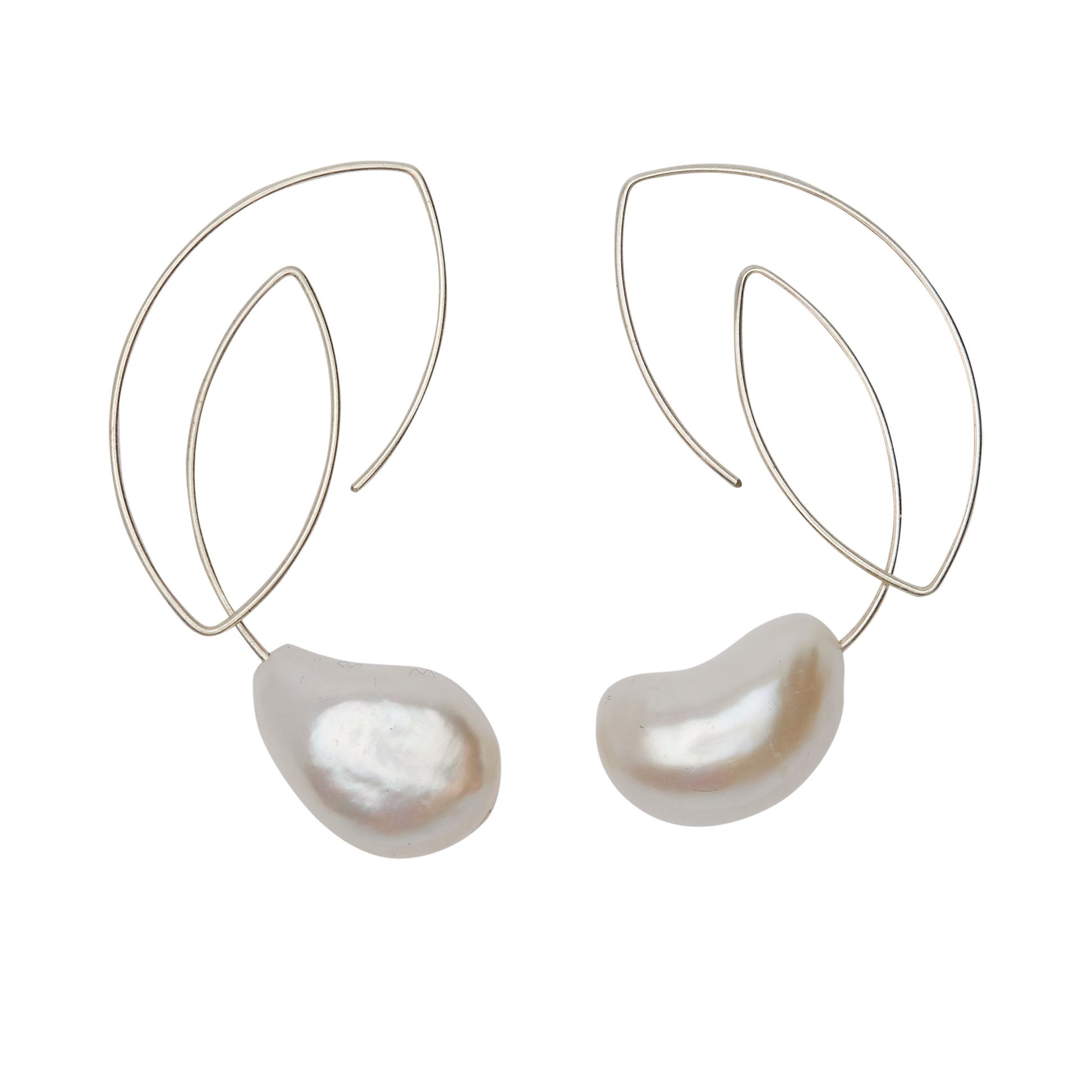 Cubist Earrings with Large White Fresh Water Pearl Baroque Drop