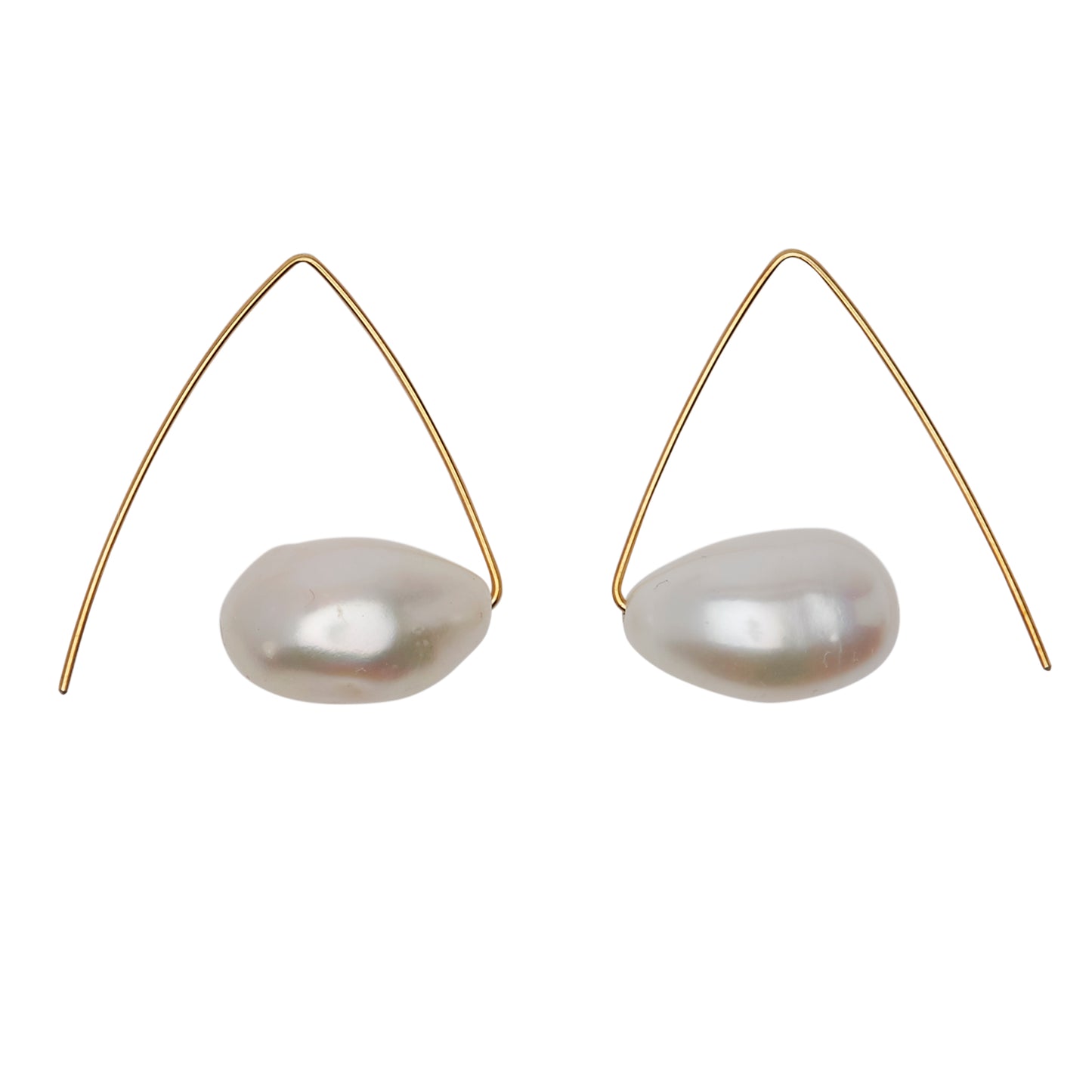 Petite Triangle Hoops with White Fresh Water Pearls Drop