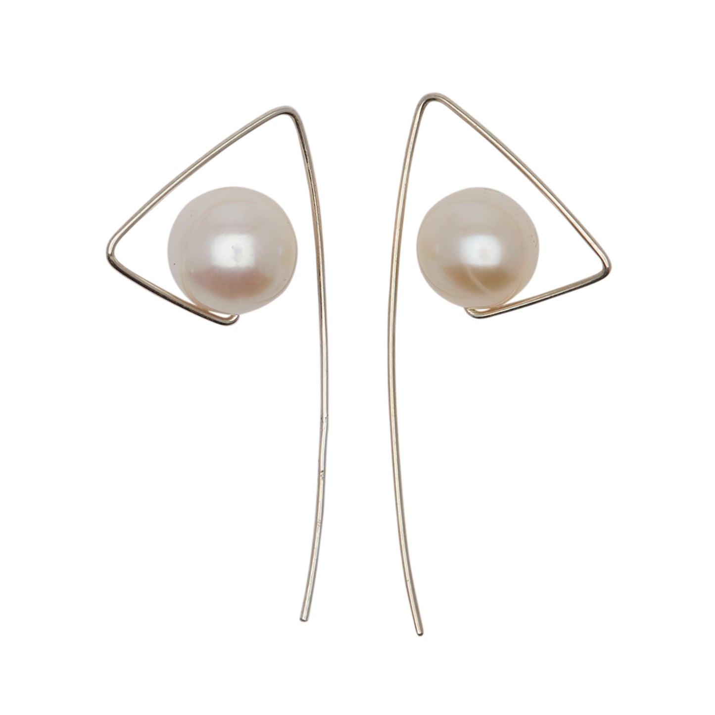 Triangle Earrings with White Fresh Water Pearl Round (5mm)