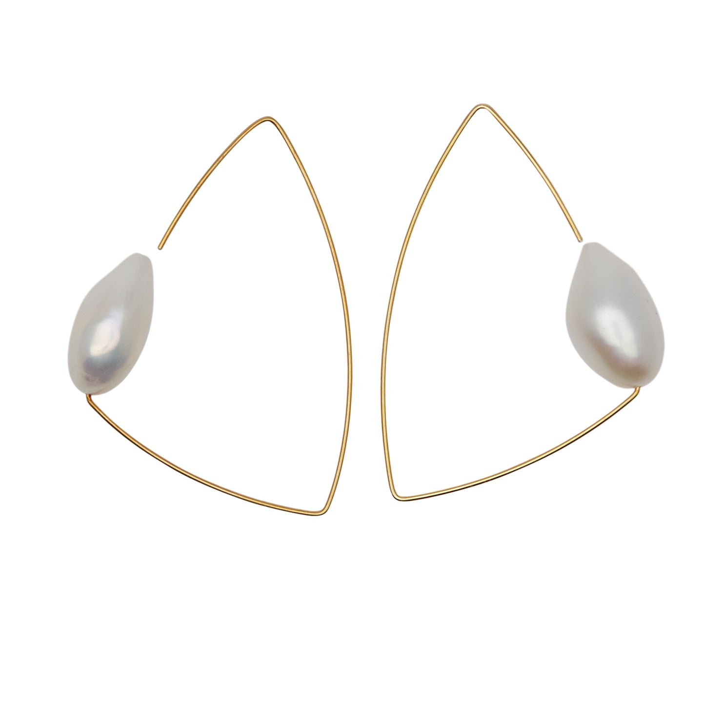Large Triangle Earrings with Baroque Fresh Water Pearl 