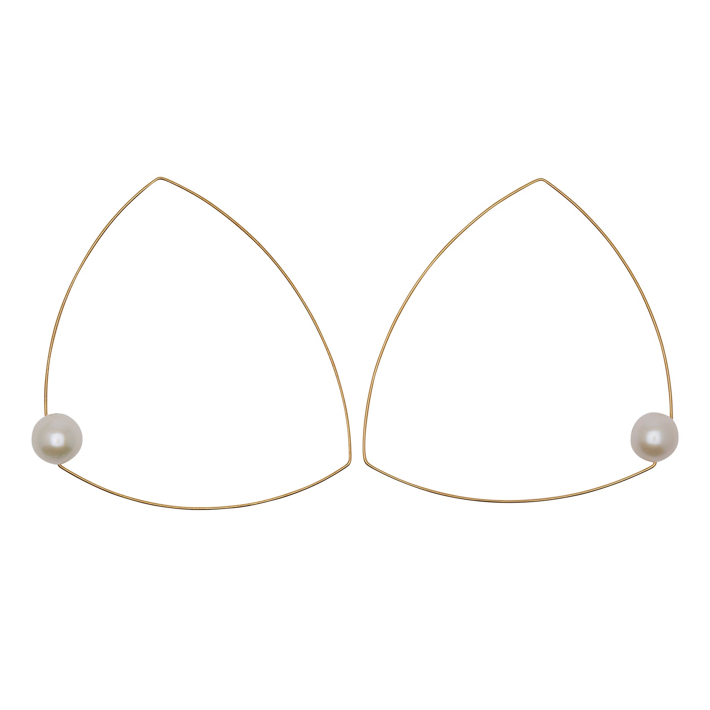 Wide Triangle Earrings with White Fresh Water Pearl (12mm)