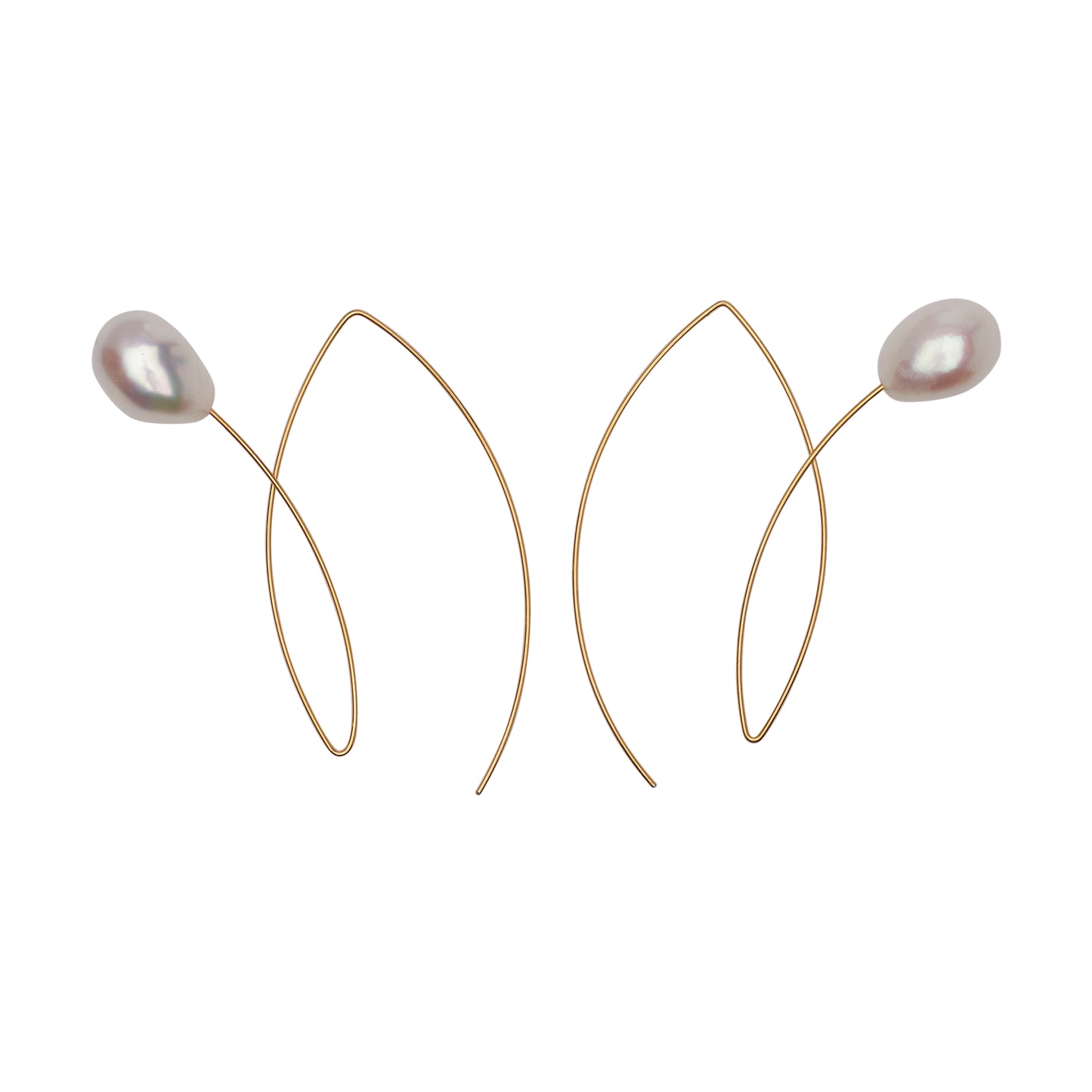 Angled Loop Earrings with White Fresh Water Pearl Drop