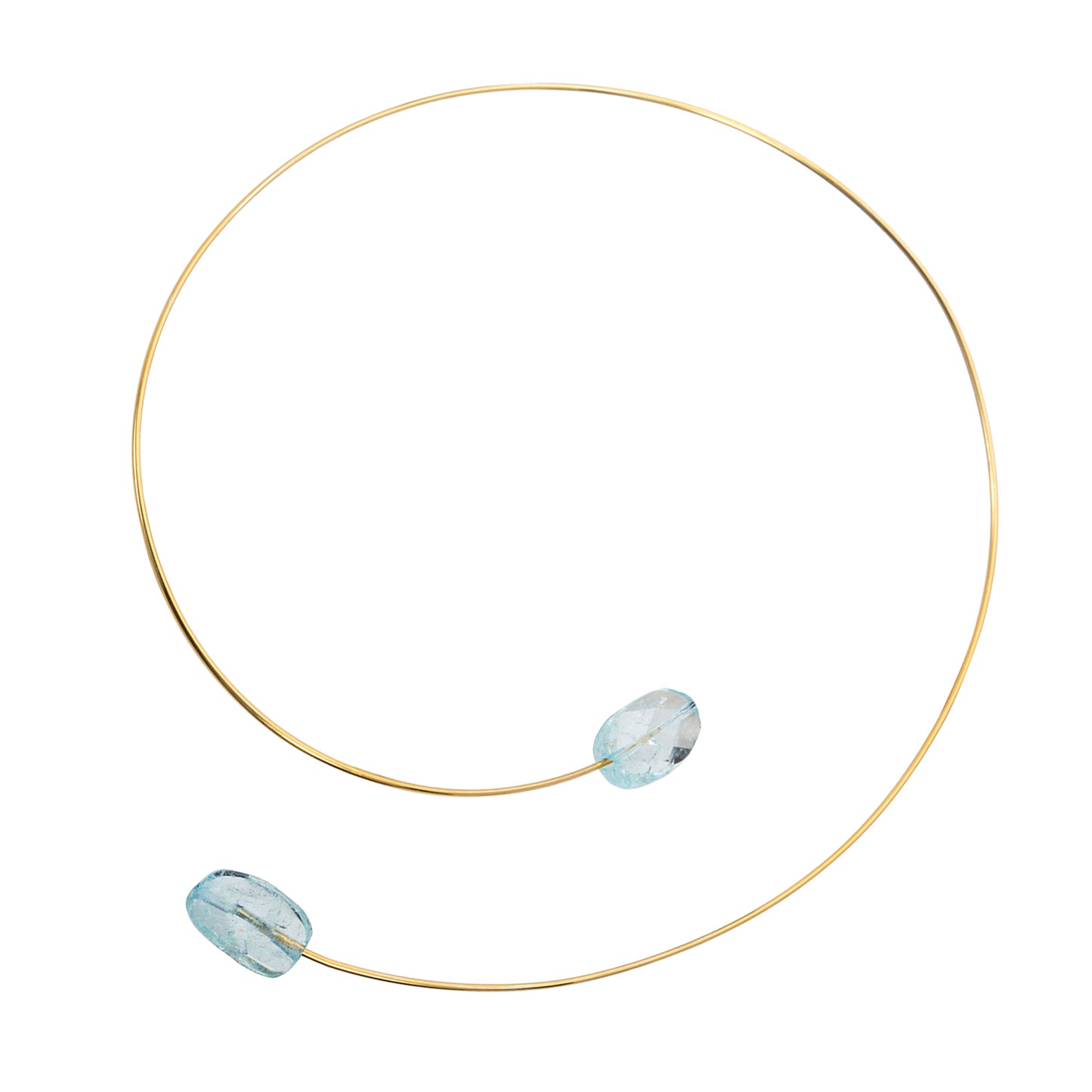 Round Asymmetric Neckwire with Hand Cut Natural Aquamarine