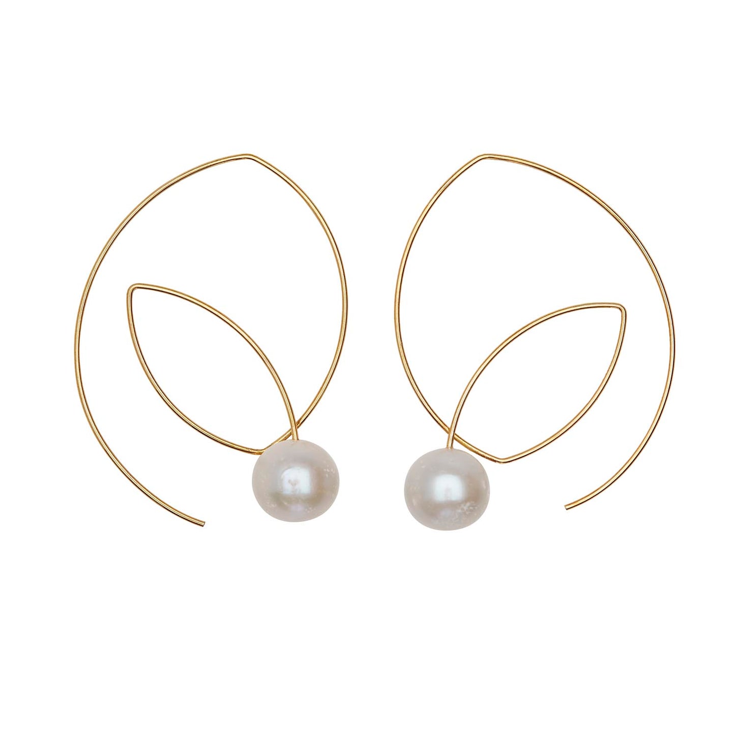 Large Angled Loop Earrings with Round Natural Freshwater Pearls with colour options