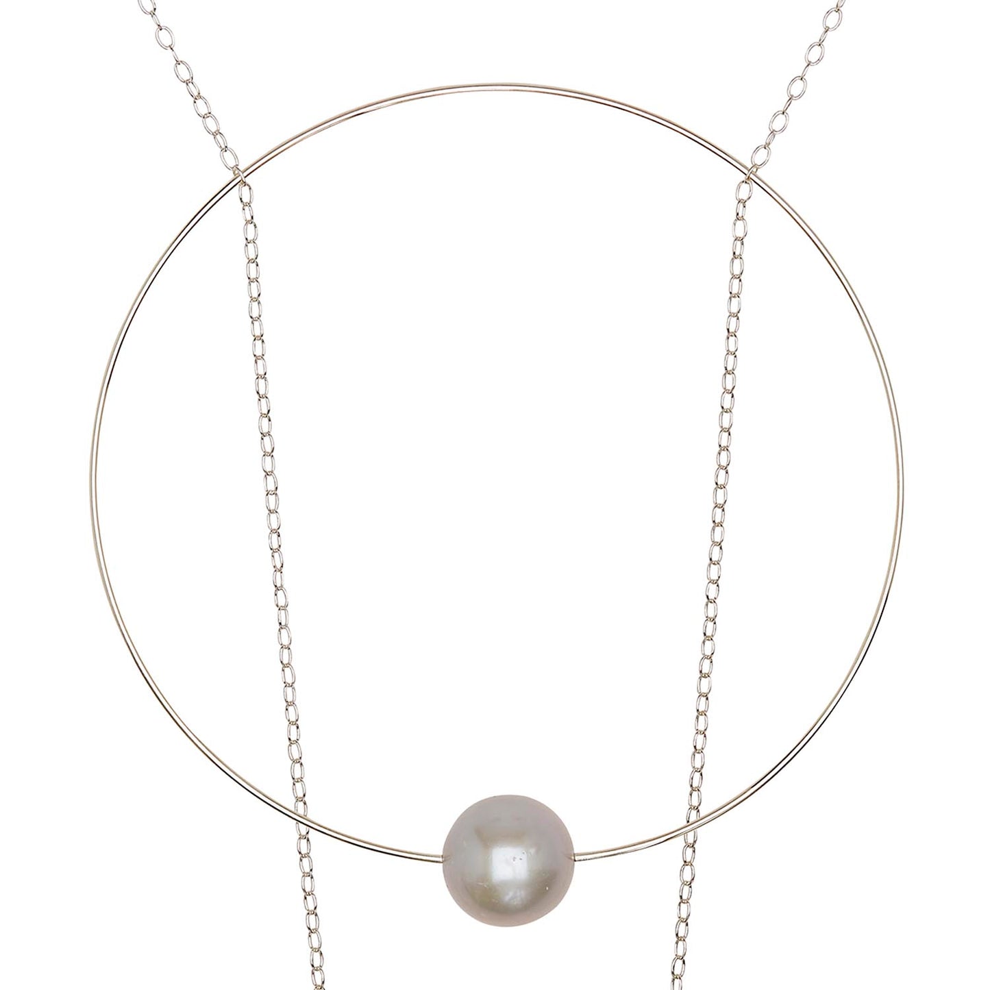 Large Circle Chain Pendant Necklace with Grey Pearl