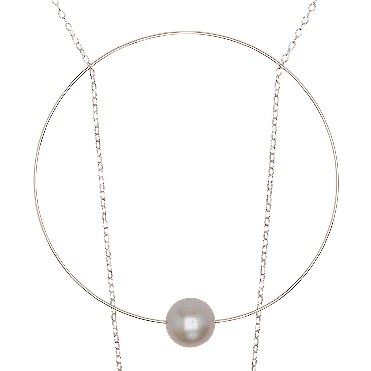 Large Circle Chain Pendant Necklace with Grey Pearl