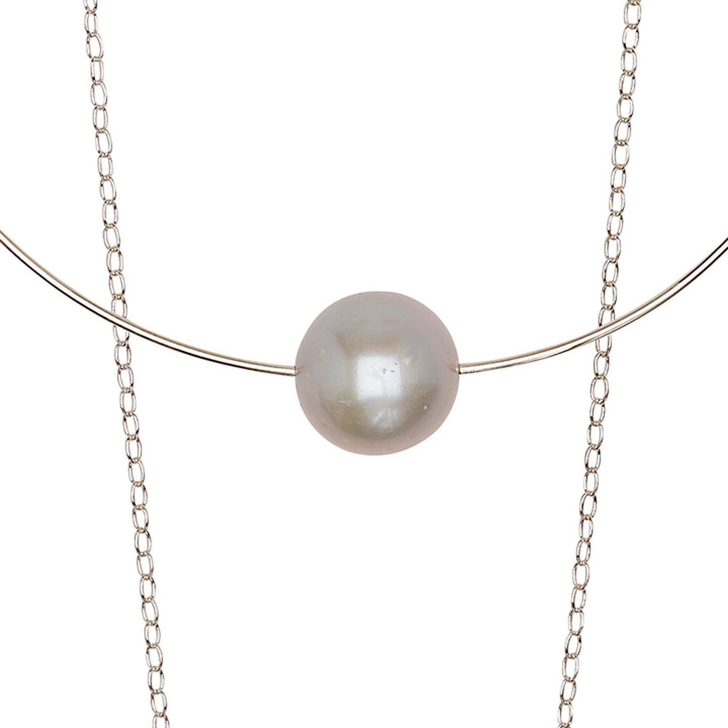 Large Circle Chain Pendant Necklace with Grey Pearl