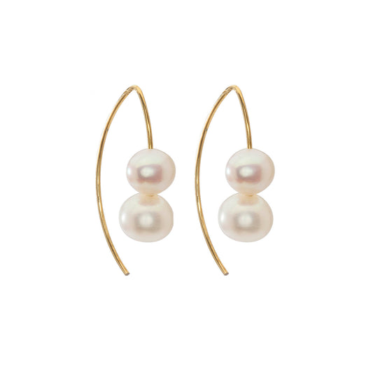 Double Short Curve Earrings with Round Freshwater Pearls