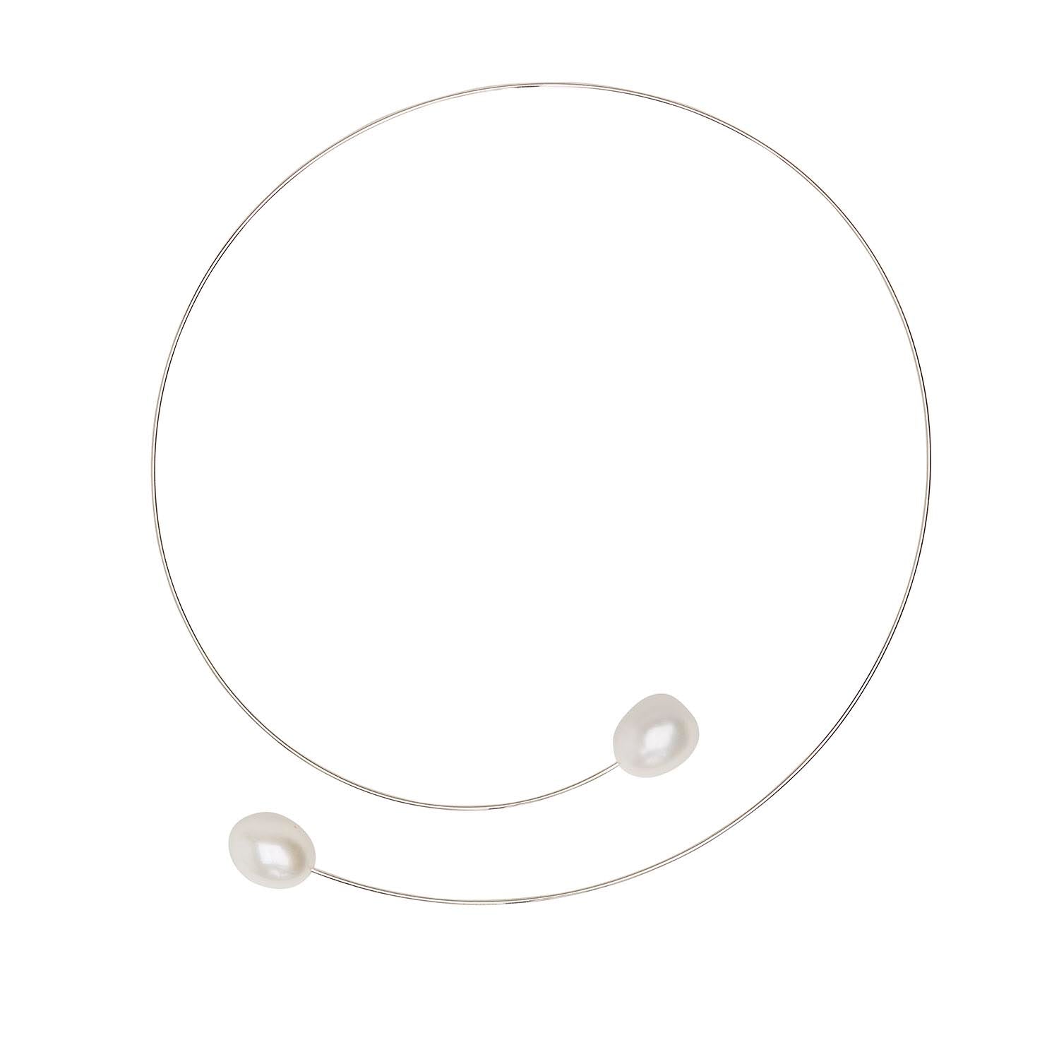 Round Asymmetric Neck Wire with White Pearls