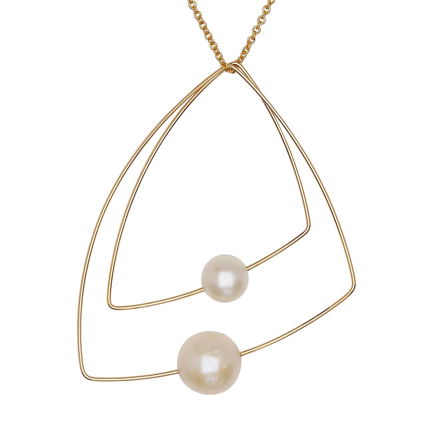 Double Triangle Pendant Necklace with White Pearls