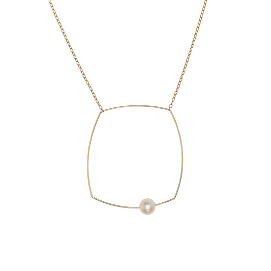 Large Square Pendant Necklace with White Pearl
