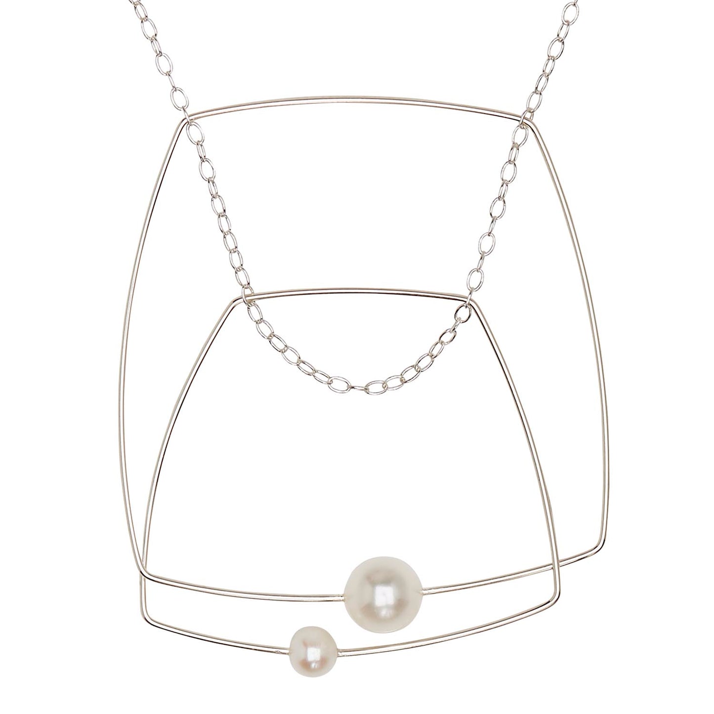 Double Square Pendant Necklace with White Pearls