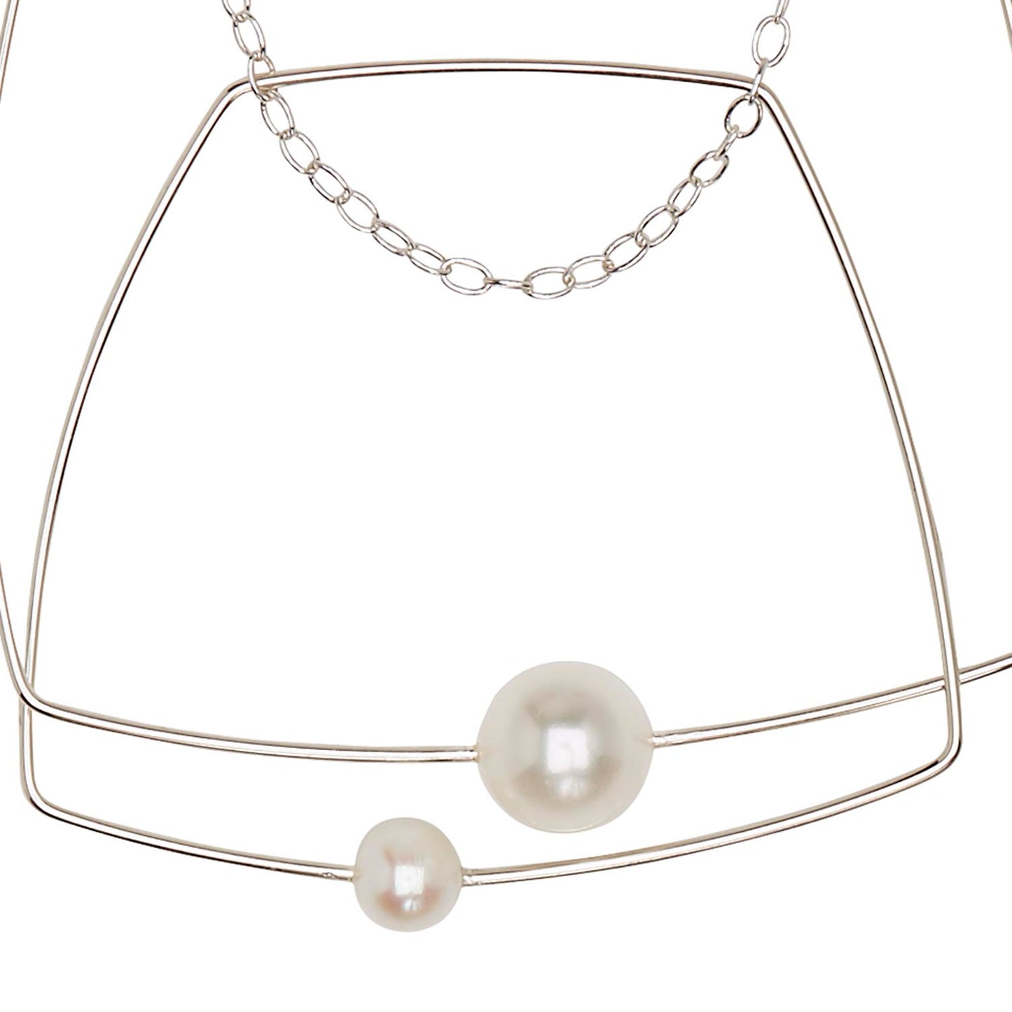 Double Square Pendant Necklace with White Pearls