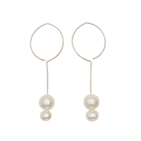 Long Round Drop Earrings with Round Freshwater Pearls
