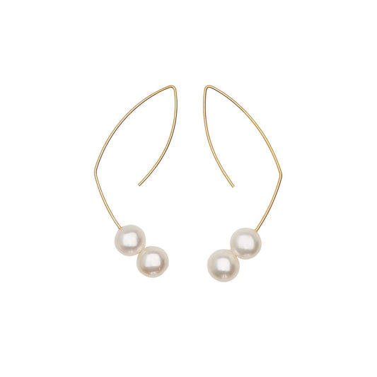Angled Curve Earrings with White Pearls
