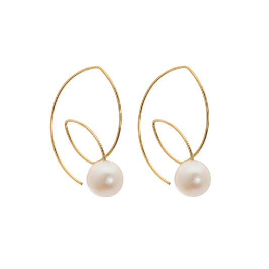 Angled Loop Earrings with White Pearls