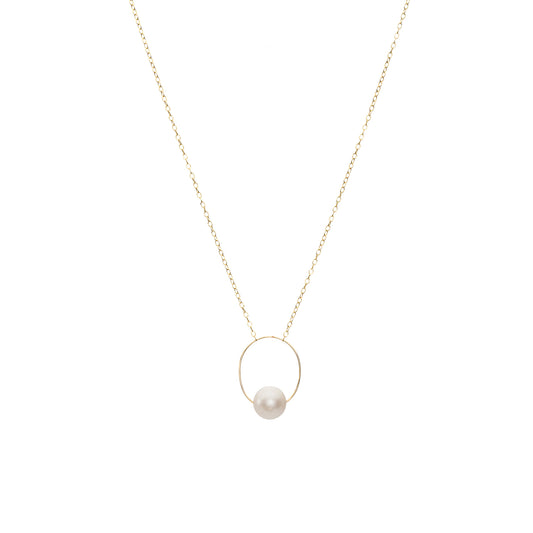 Medium Oval Pendant Necklace with Round Freshwater Pearl